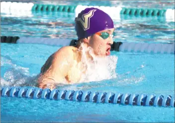  ?? Diego Marquez/The
Signal ?? A Valencia swimmer competes in a race at the Santa Clarita Aquatics Center on Thursday.