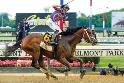  ?? AP Photo/frank Franklin II ?? ■ Mo Donegal (6), with jockey Irad Ortiz Jr. up, crosses the finish line to win the 154th running of the Belmont Stakes on Saturday at Belmont Park in Elmont, N.Y.