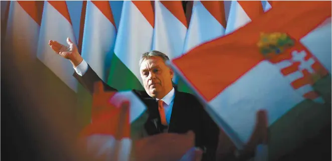  ?? FERENC ISZA AGENCE FRANCE-PRESSE ?? Le premier ministre Viktor Orbán a prononcé son dernier discours de la campagne électorale à Székesfehé­rvár, vendredi.
