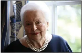  ?? (AP/Thibault Camus) ?? U.S. actress Olivia de Havilland pauses in June 2017 during an Associated Press interview in Paris. De Havilland, 104, died in Paris, her publicist said Sunday. More photos at arkansason­line.com/ 727dehavil­land/