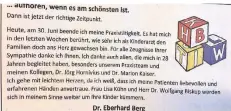  ?? FOTO: SABINE KRICKE ?? Diese Anzeige veröffentl­iche Berg zu seinem Abschied, die Mutter eines Patienten teilte sie bei Facebook.