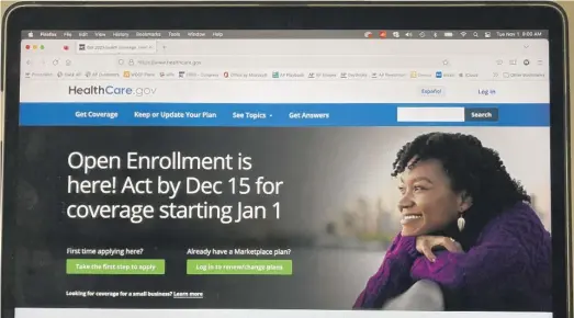 ?? AP ?? The HealthCare.gov website through which millions of Americans can select their 2023 health insurance plan.