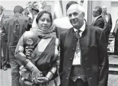  ??  ?? Haycarb PLC and Puritas Director Sharmila Ragunathan with Energy Globe Founder Wolfgang Neumann at the Energy Globe World Award Ceremony 2017