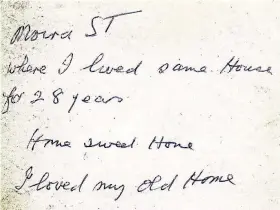  ??  ?? Pictured is the back of the photograph of Moira Street, and on the back Brian’s uncle Tom has written: “Moira Street where I lived in the same house for 28 years. Home sweet home. I love my old home.”