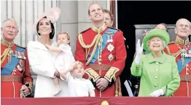  ?? ?? FROM left: Prince Charles; Catherine, Duchess of Cambridge holding Princess Charlotte; Prince George; Prince William; Queen Elizabeth and Prince Philip on the balcony of Buckingham Palace in June 2016. The rich tapestry of family histories should be shared with children, including the troubled times individual­s or the family face. | Reuters