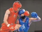  ?? AFP ?? Surya Bhanu Partap Singh in action in men's sanda 60 kg.