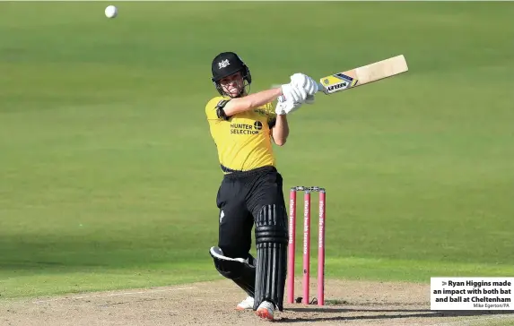 ?? Mike Egerton/PA ?? > Ryan Higgins made an impact with both bat and ball at Cheltenham