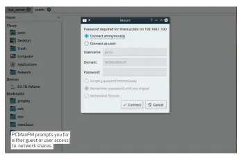  ??  ?? PCManFM prompts you for either guest or user access to network shares.