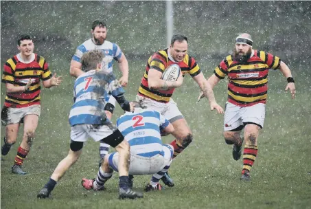  ??  ?? Durham & Northumber­land Rugby between Sunderland (red/yellow) and North Shields RFC, played at Ashbrooke Sports Ground, Sunderland.