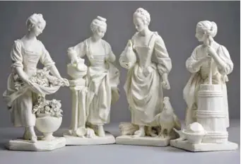  ?? MUSÉE STEWART ?? La jardinière au tablier, La laitière, La fermière, La batteuse de beurre (XVIIIe siècle), d’après François Boucher