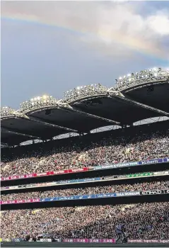 ?? PHOTO: SPORTSFILE ?? Lasting legacy: A rainbow above the Cusack Stand in Croke Park during the All-Ireland football final replay between Mayo and Dublin in 2016