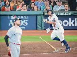  ?? ?? Second baseman Jose Altuve, who finished 1-for-4 on Saturday, sparked the Astros in the first inning with this solo home run.