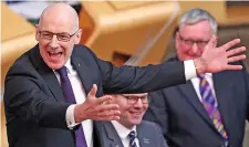  ??  ?? In full flow: John Swinney in ebullient form yesterday