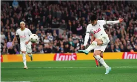  ?? Eintracht Frankfurt. Photograph: Andy Rain/EPA ?? Son Heung-Min scores Tottenham’s third goal from Pierre-Emile Højbjerg’s cross against