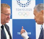  ??  ?? I want answers: IOC vice-president John Coates (left) and Tokyo 2020 Olympic and Paralympic organising committee president Yoshiro Mori speaking after the news conference yesterday. — Reuters