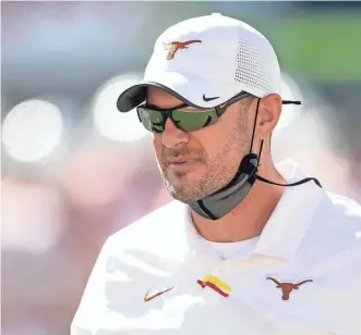  ?? JAY JANNER/USA TODAY SPORTS ?? Tom Herman’s overall record at Texas is 30-18, which may not be enough to buy him another year as head football coach.