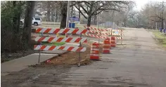  ?? (Photo by Neil Abeles) ?? This is Kaufman Street running from the courthouse square, past the Senior Citizens Center and Linden City Park and then passing in front of Linden Elementary School at left. Protective signs are already up by Francis Engineerin­g Company as the road is getting repaved.