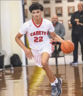  ?? Jim Franco / Special to the Times Union ?? Albany Academy senior, and UConn commit, Andre Jackson dribbles up court against Stevenson High School, of the Bronx, during a game in January.