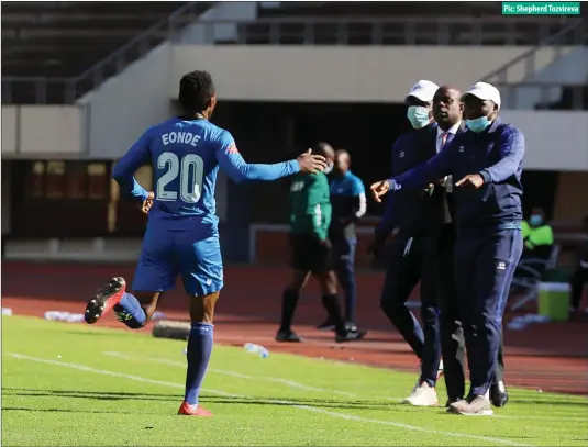  ?? Pic: Shepherd Tozvireva ?? Dynamos striker Albert Eonde celebrates his goal against Herentals in a Chibuku Super Cup group stages match at the National Sports Stadium in Harare yesterday