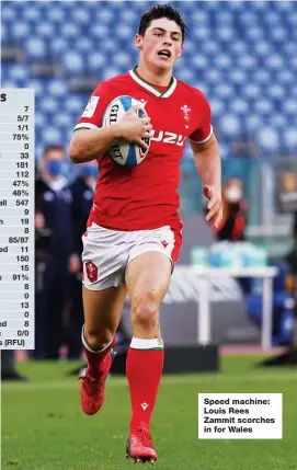  ??  ?? Speed machine: Louis Rees Zammit scorches in for Wales