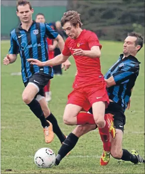  ??  ?? Season standout: Tawa’s Richard Bott, in red, in action against Miramar Rangers.