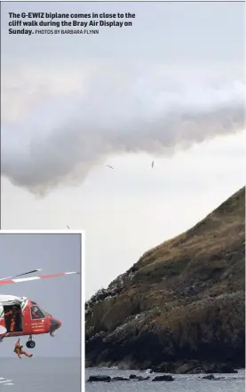  ??  ?? The G-EWIZ biplane comes in close to the cliff walk during the Bray Air Display on Sunday. PHOTOS BY BARBARA FLYNN