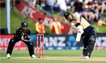  ?? Photograph: Joe Allison/ Getty Images ?? New Zealand opener Martin Guptill smashed eight sixes and six fours on his way to 97 off 50 balls in Dunedin.