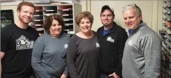  ?? BOB GROTZ - MEDIANEWS GROUP ?? Booths Corner owners Cindy Hamilton and Bonnie Fryer, center, are flanked by Jordan Cohen, left, Geoff Fryer, right and owner Benjie Cohen, far right.