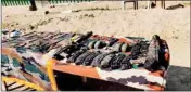  ??  ?? Arms and ammunition recovered after two militants were killed by Indian Army troops along LOC, at Naugam sector in Baramulla