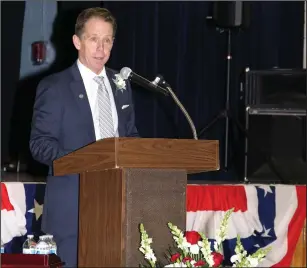  ?? Photos by Louriann Mardo-Zayat/LMZartwork­s.com ?? More than 200 people, including several local and state dignitarie­s, including Pawtucket Mayor Donald Grebien, below center, and Central Falls Mayor James Diossa, below right, came to the McCourt Middle School where Jeffrey Mutter was sworn in as Cumberland’s new mayor on Sunday afternoon.