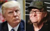  ?? THE ASSOCIATED PRESS ?? President Donald Trump, left, at the White House in Washington and filmmaker Michael Moore: cinematic smackdown coming?