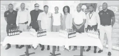  ??  ?? Principals of the Aliann Pompey Invitation­al (API) scheduled for June 30 at the National Track and Field Centre pose for a photo with some sponsors following the launch on Thursday at the Sleep In Hotel and Casino.
