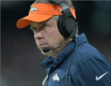  ?? RJ SANGOSTI — THE DENVER POST ?? Broncos head coach Sean Payton calls plays during the first half at Allegiant Stadium in Las Vegas on Jan. 7.