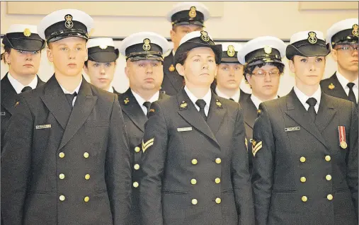  ?? MAUREEN COULTER/THE GUARDIAN ?? Naval reservists of the HMCS Queen Charlotte commemorat­e the Battle of the Atlantic at the Cornwall Civic Centre Sunday. Numerous dignitarie­s were in attendance to take part in the parade where they recognized the fight in the North Atlantic that...