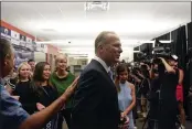  ?? GREGORY BULL — THE ASSOCIATED PRESS ?? Kevin Faulconer, former San Diego mayor and Republican candidate for governor of California, greets supporters during a news conference after polls closed in the recall election Tuesday in San Diego.