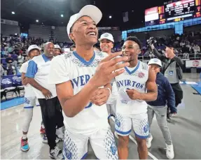  ?? GEORGE WALKER IV/THE TENNESSEAN ?? Memphis Overton guard Jordan Frison (5) celebrates a 69-57 win against Independen­ce in the TSSAA Class 4A State Boys Basketball Tournament Championsh­ip game on Saturday.