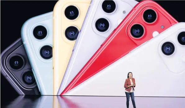 ?? Photo: Tony Avelar ?? LATEST MODEL: Kaiann Drance talks about the new iPhone 11 at Apple’s big launch event.