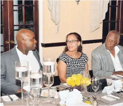  ??  ?? Robert Headley (left), chairman, JHTA Montego Bay Chapter and general manager, Tryall Club shares insights with Evelyn Smith, JHTA past president and chairman of the Tourism Enhancemen­t Fund, Godfrey Dyer.