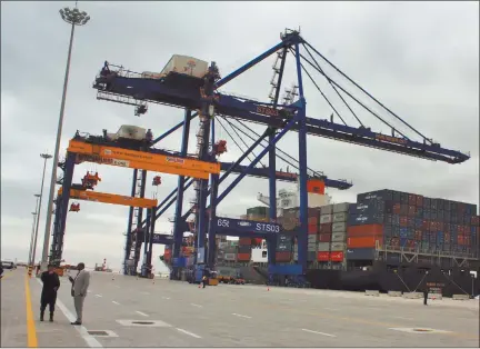  ?? Photo: Nampa ?? Logistic hub… Cranes at Namport’s new container terminal.