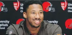  ?? RON SCHWANE/THE ASSOCIATED PRESS ?? Defensive end Myles Garrett received a $20.3-million guaranteed signing bonus as part of a $30.4M deal.