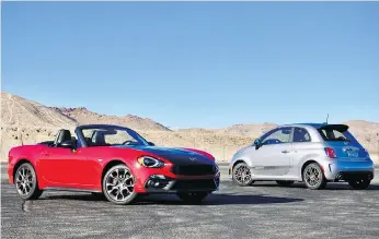  ?? DEREK MCNAUGHTON/DRIVING ?? The 2019 Fiat 124 Abarth, left, and 500 Abarth.