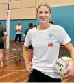  ?? Photo: Kevin Farmer ?? ON COURT: Clare McMeniman was one of several Firebirds players conducting the All Stars Netball Clinics at St Ursula’s College this week.