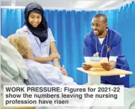  ?? ?? WORK PRESSURE: Figures for 2021-22 show the numbers leaving the nursing profession have risen