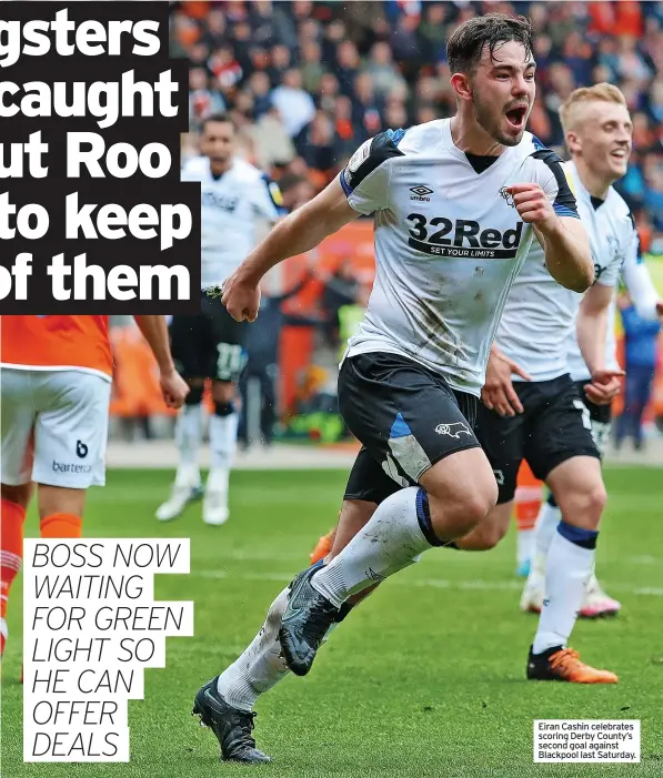  ?? ?? Eiran Cashin celebrates scoring Derby County’s second goal against Blackpool last Saturday.