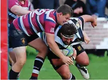  ?? ?? Pats put in a tackle during their loss to Lydney on Saturday