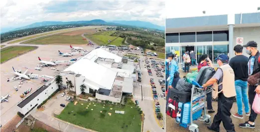  ?? ARCHIVO ?? INCENTIVO. Vista aérea de la terminal aeroportua­ria Ramón Villeda Morales de San Pedro Sula. Pasajeros ingresando al aeropuerto.