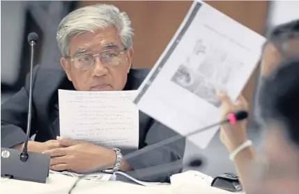  ?? PATTANAPON­G HIRUNARD ?? Former Royal Irrigation Department chief Pramote Maiklad listens to a speaker during a seminar on the 350-billion-baht water management scheme held at the Engineerin­g Institute of Thailand yesterday.