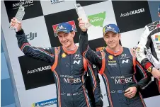  ??  ?? Seb Marshall and Haydon Paddon, right, finished second at the Rally of Australia last month but Paddon now doesn’t have a drive for Hyundai in the upcoming World Rally Championsh­ip season.