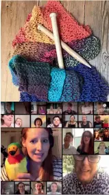  ??  ?? Top: Barbara Butchart's knitting inspiratio­n. Above: Participan­ts from around the world join in with Couch Choir while in isolation.