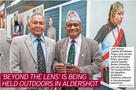  ?? MARTIN CROOK ?? Left, retired Captain Birbahadur Thapa, who served in the 6th Gurkha Rifles, and right, retired Captain Bishnu Shrestha, who served in the 7th Gurkha Rifles. His daughter, Shobhana Shrestha, features in the photograph behind him